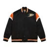 Anaheim Ducks Logo Black Satin Heavyweight Varsity Jacket