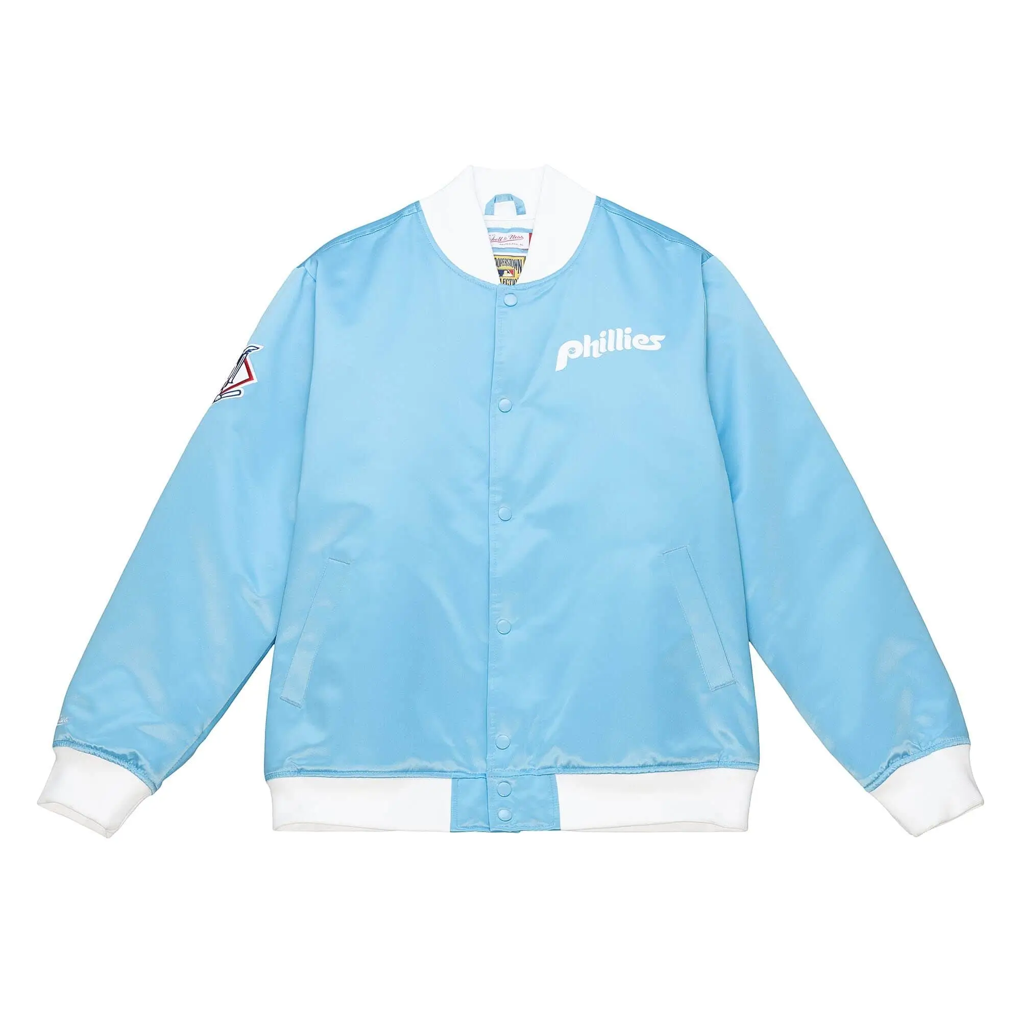 Philadelphia Phillies Heavyweight Sky Blue Satin Varsity Jacket
