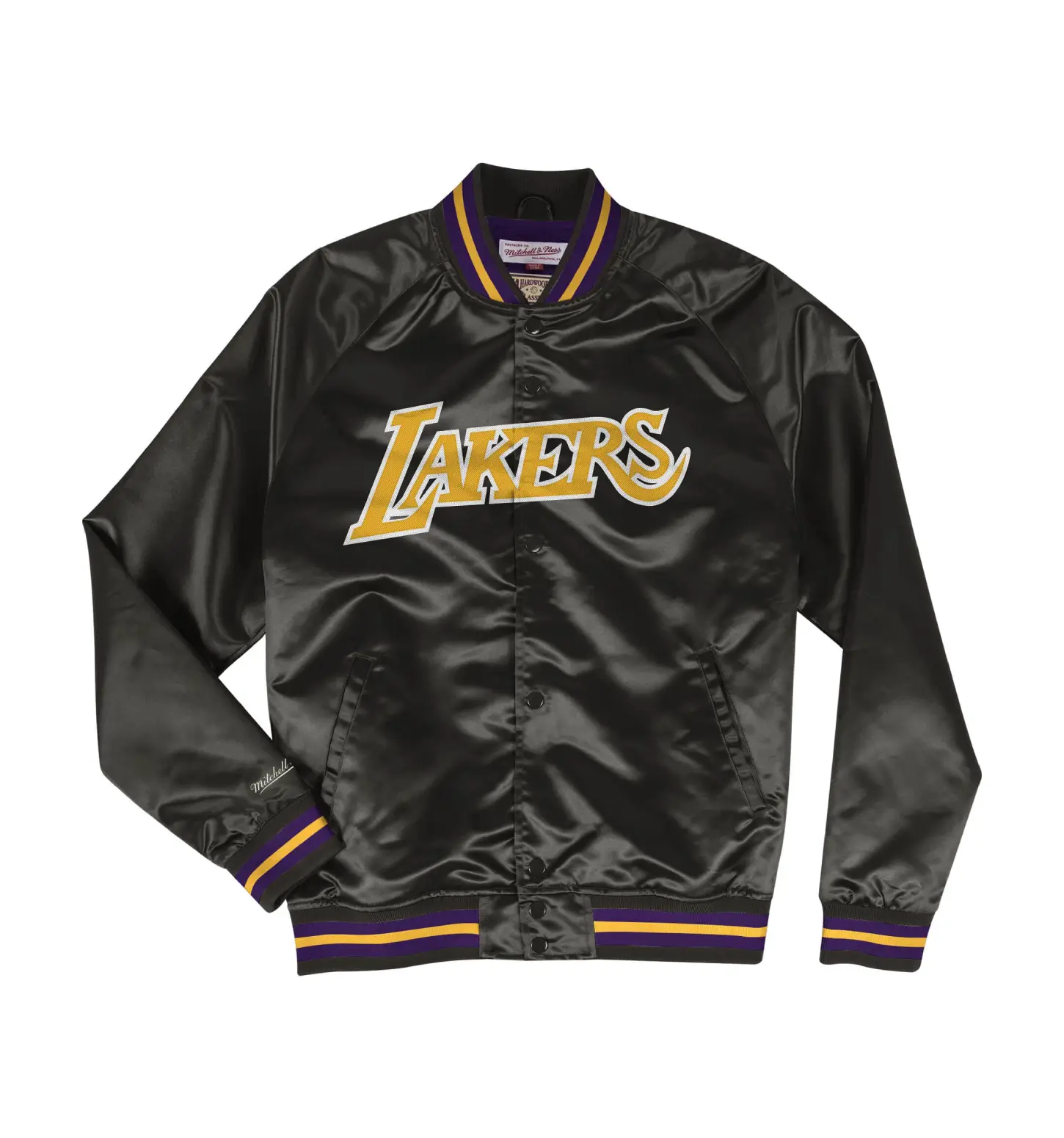 Los Angeles Lakers Snap-Tab Black Satin Varsity Jacket