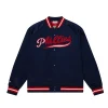 Philadelphia Phillies Navy Snap-Tab Satin Varsity Jacket