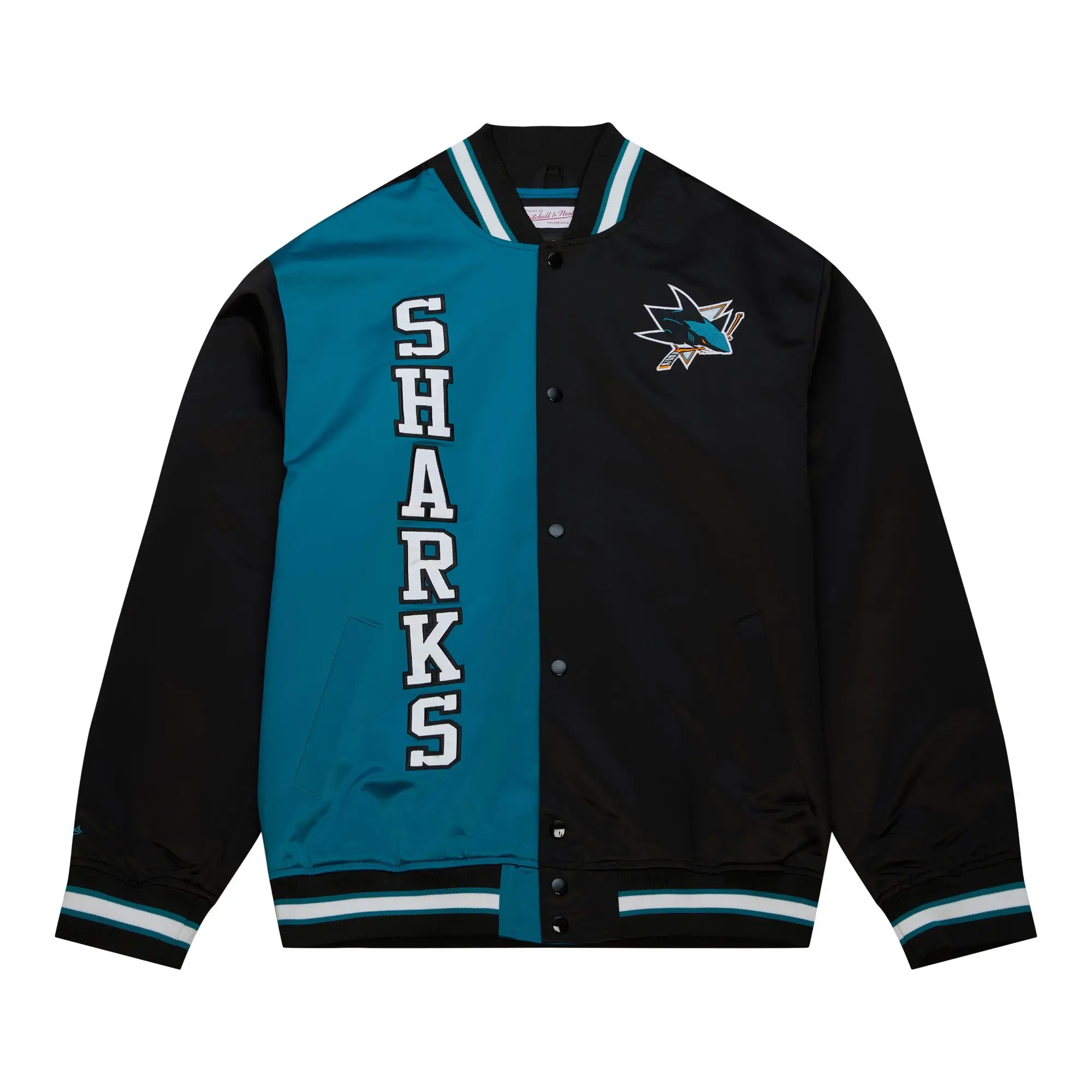 San Jose Sharks Team OG 2.0 Black & Sky Blue Varsity Jacket