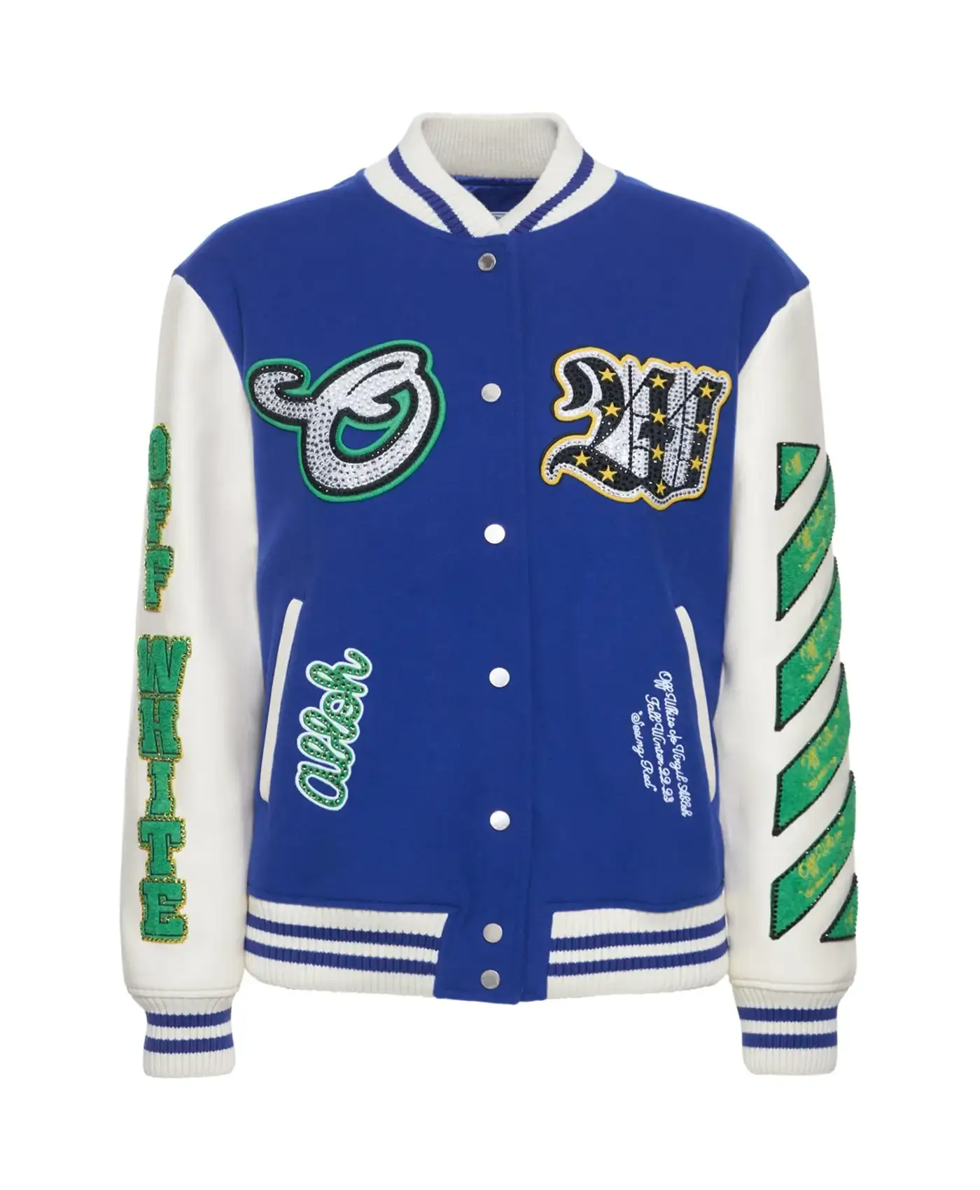 Off-White Women's White Embroidered Patches Varsity Jacket