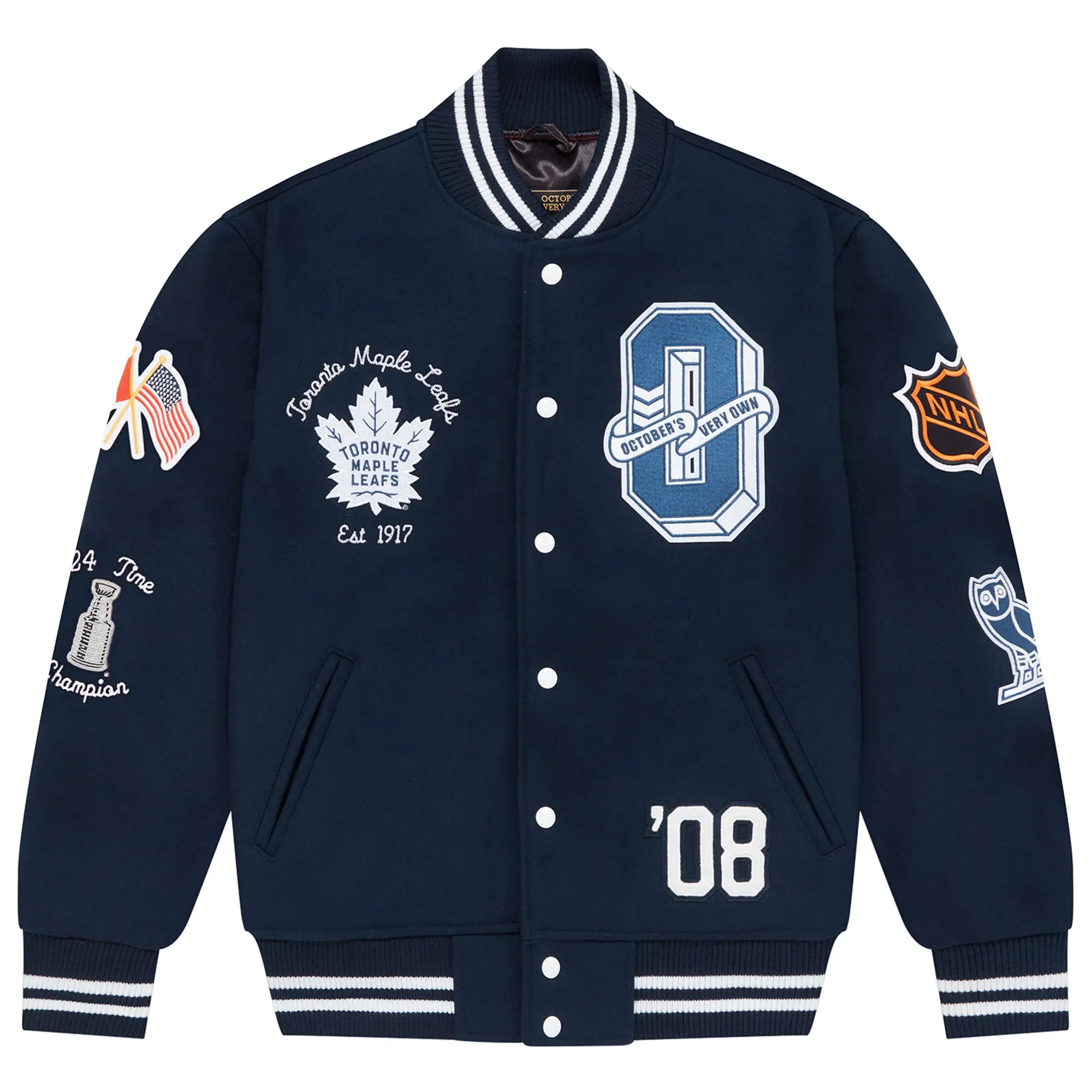 Toronto Maple Leafs OVO x NHL Blue Full-Snap Varsity Jacket