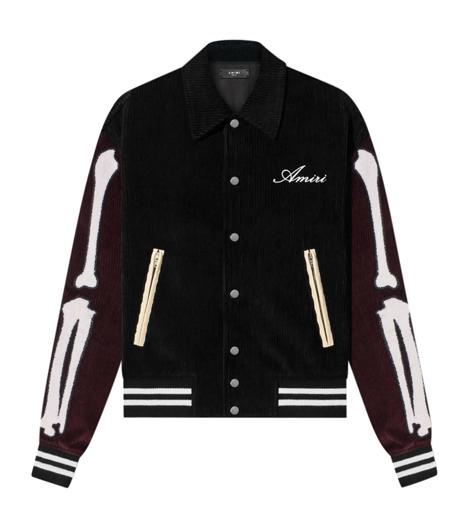 Amiri Black & Burgundy Corduroy Bones Varsity Jacket
