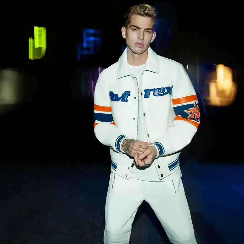 Avirex Mens New York Leather Jacket Snow White