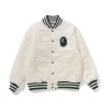 BAPE Tonal Solid Camo Padded Cream Varsity Jacket
