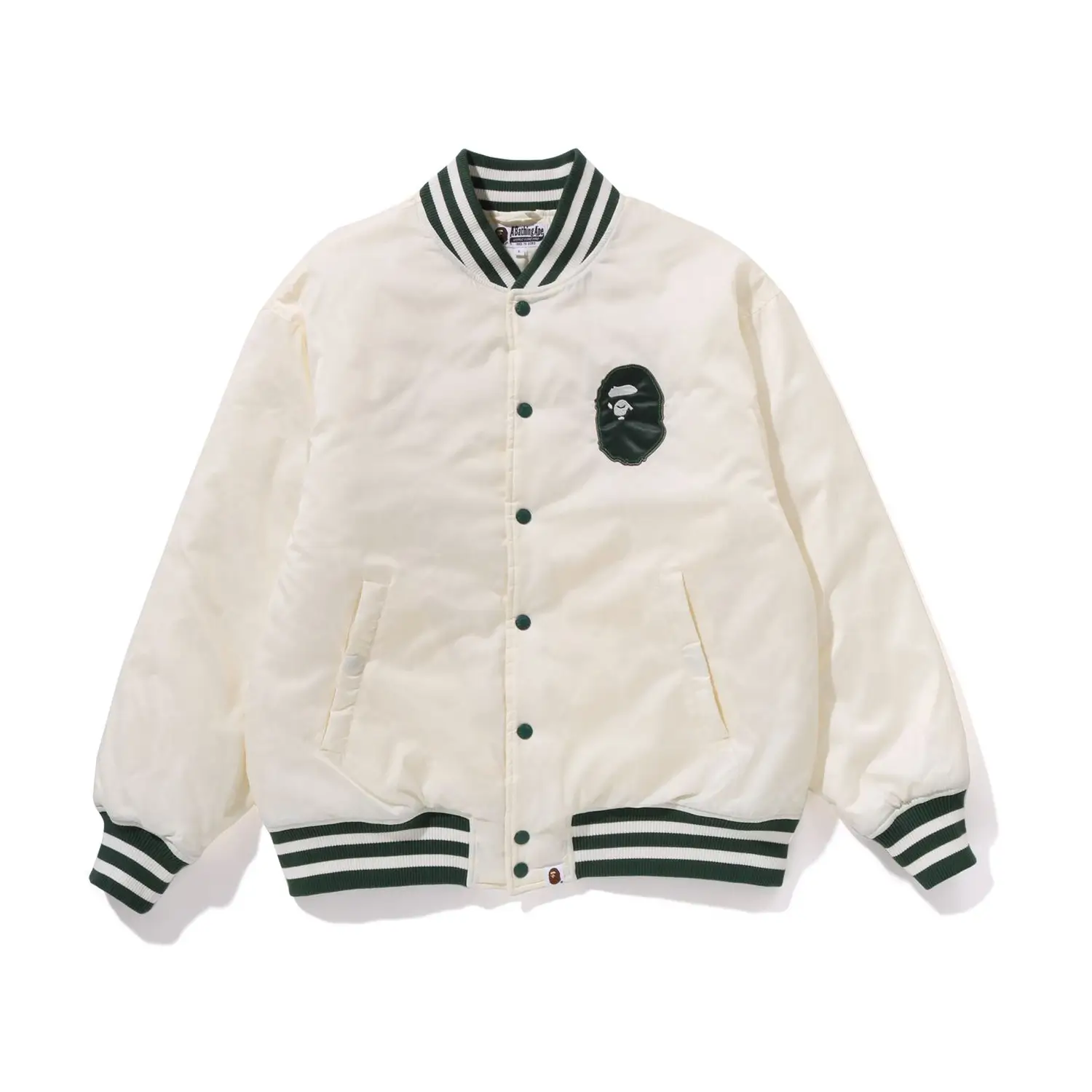 BAPE Tonal Solid Camo Padded Cream Varsity Jacket