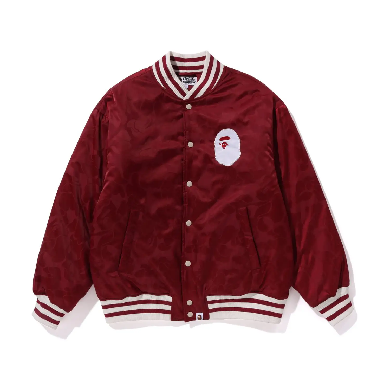 BAPE Tonal Solid Camo Padded Maroon Varsity Jacket