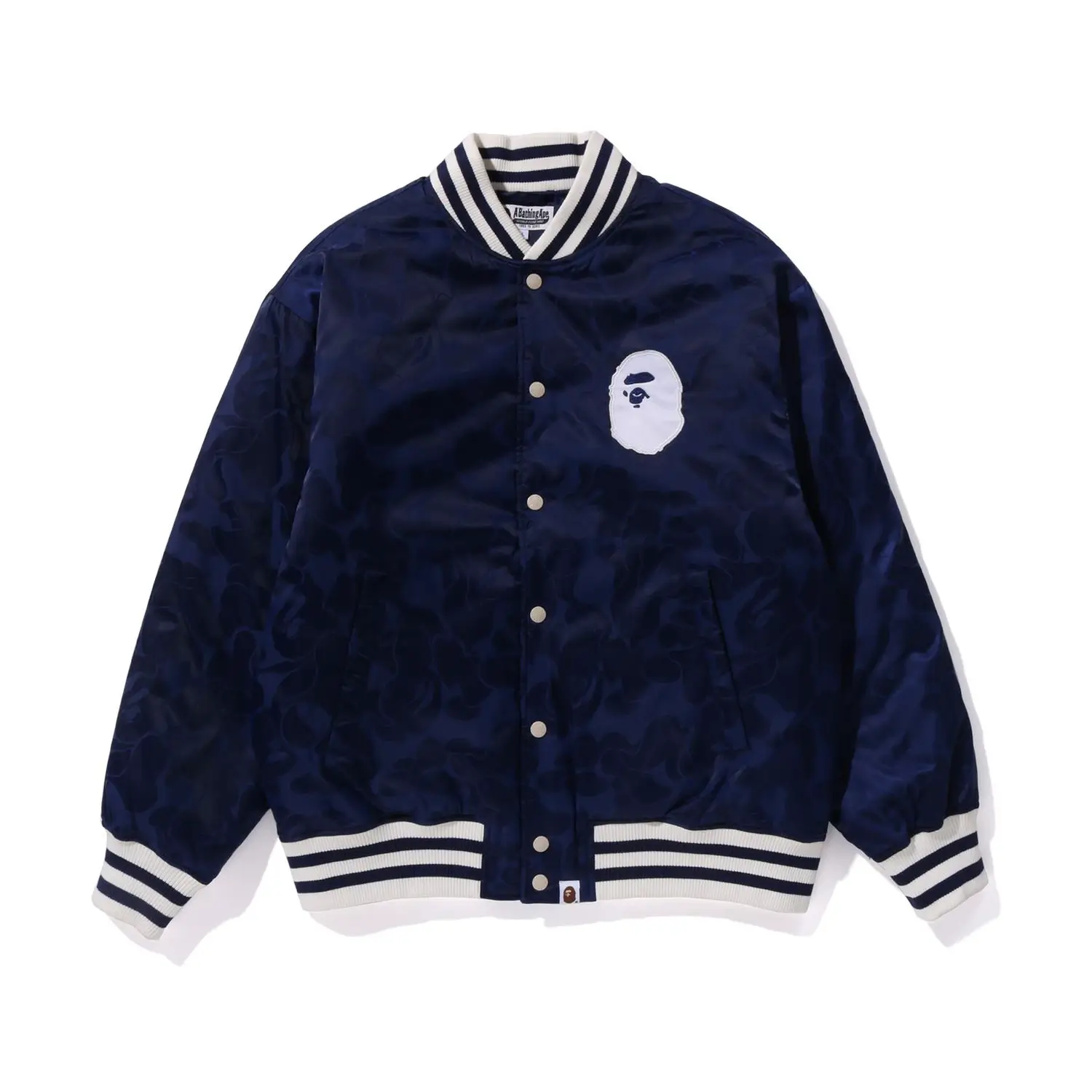 BAPE Tonal Solid Camo Padded Navy Blue Varsity Jacket