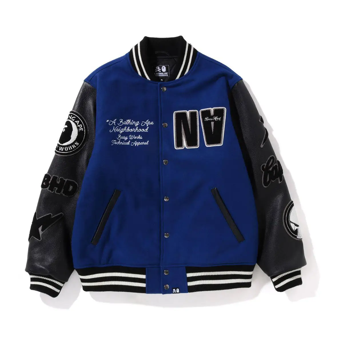 BAPE X Neighborhood Blue & Black Varsity Jacket