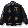 Bape Patch Black Wool & Leather Varsity Jacket