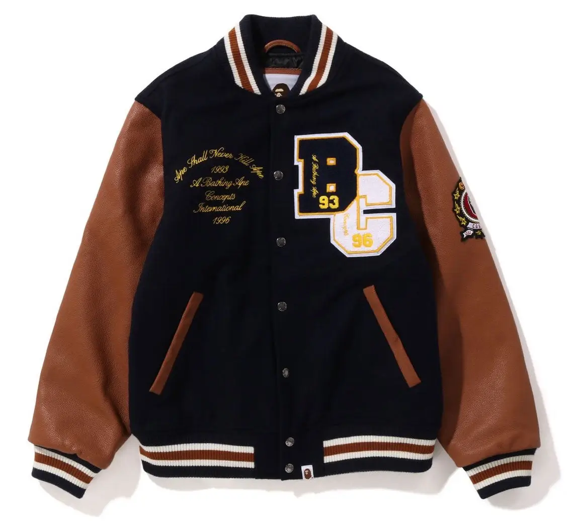 Bape X Concepts Black & Brown Wool & Leather Varsity Jacket