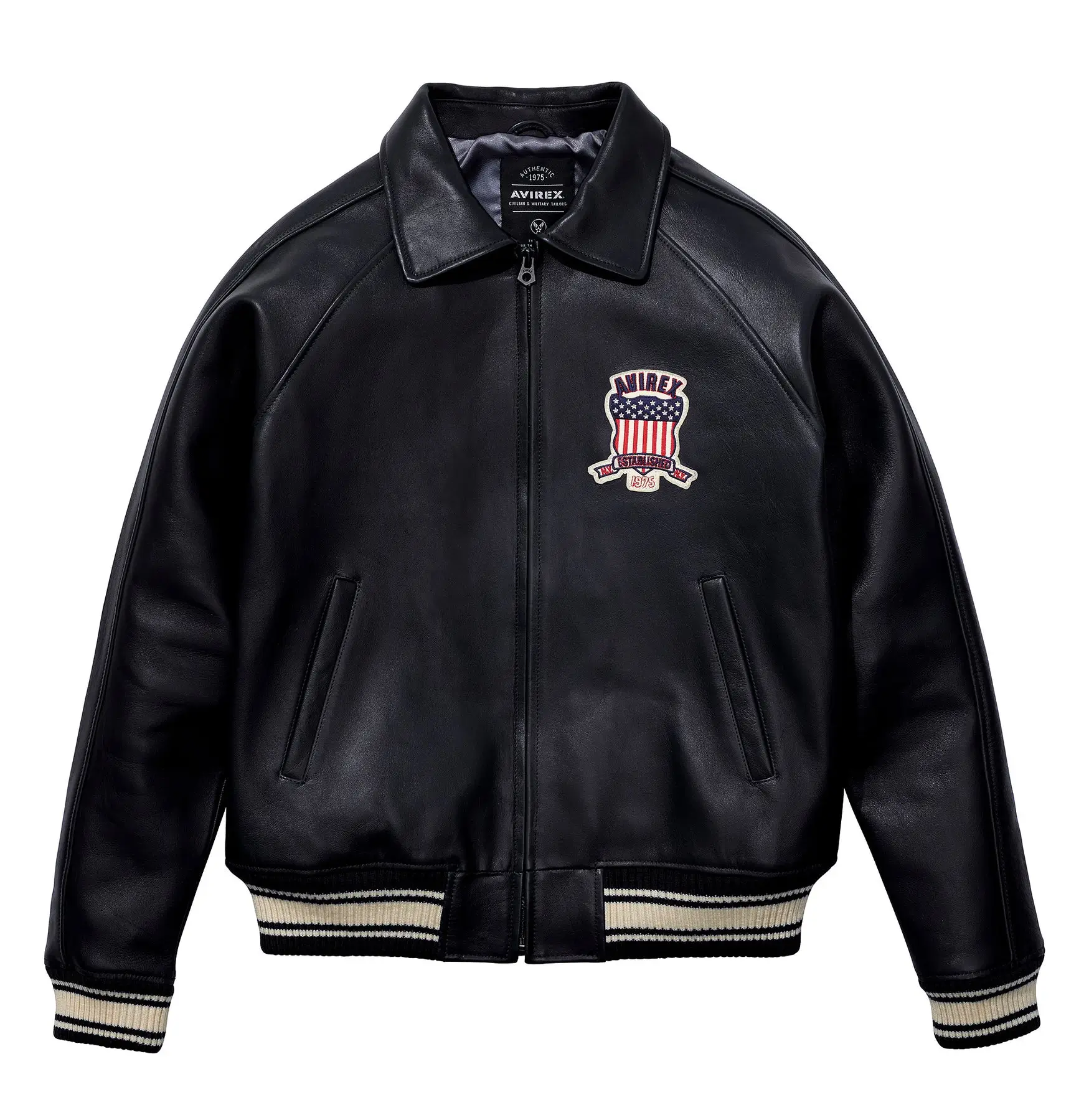 Black Avirex Leather Bomber Jacket