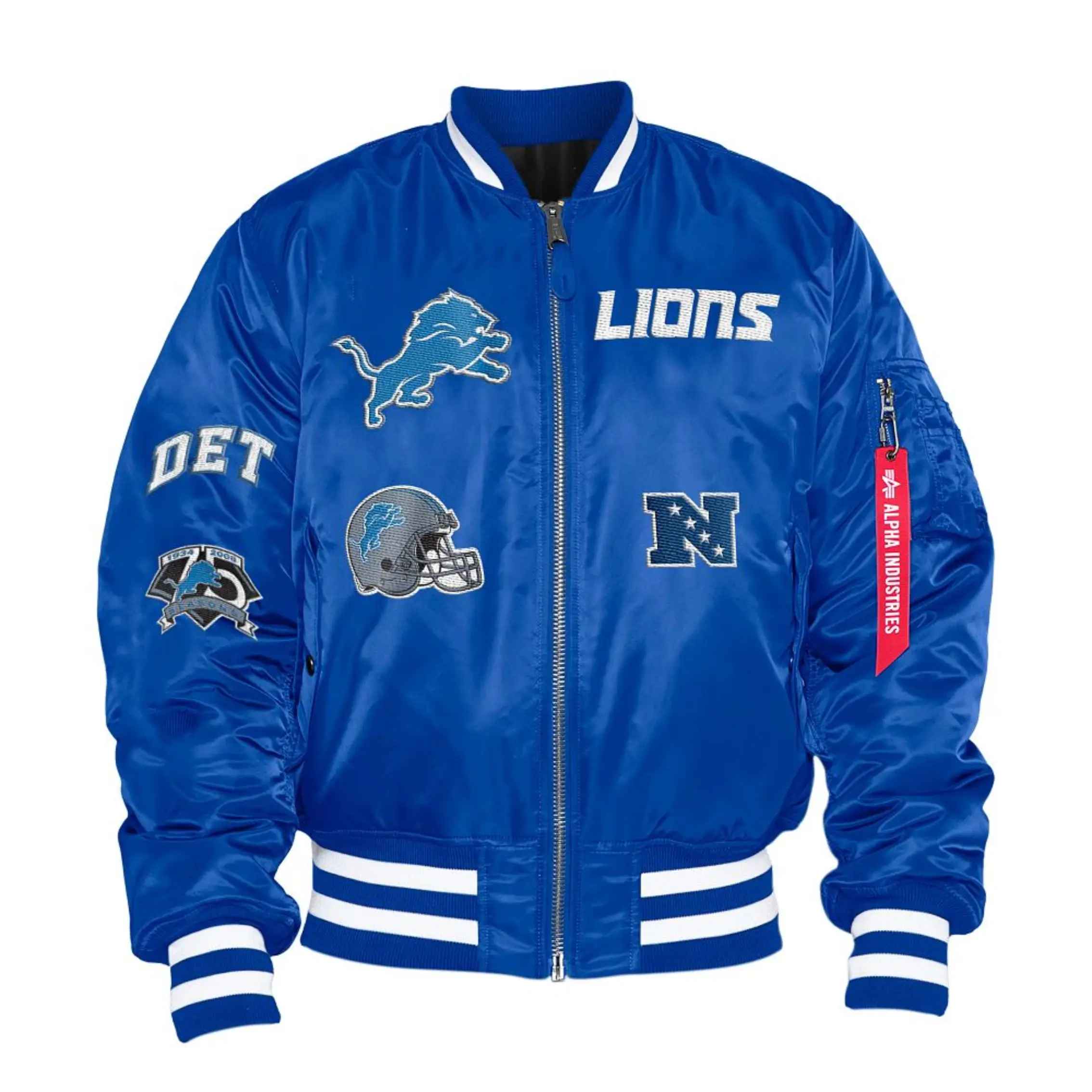 Detroit Lions Alpha Industries X New Era Ma-1 Royal Blue Varsity Jacket