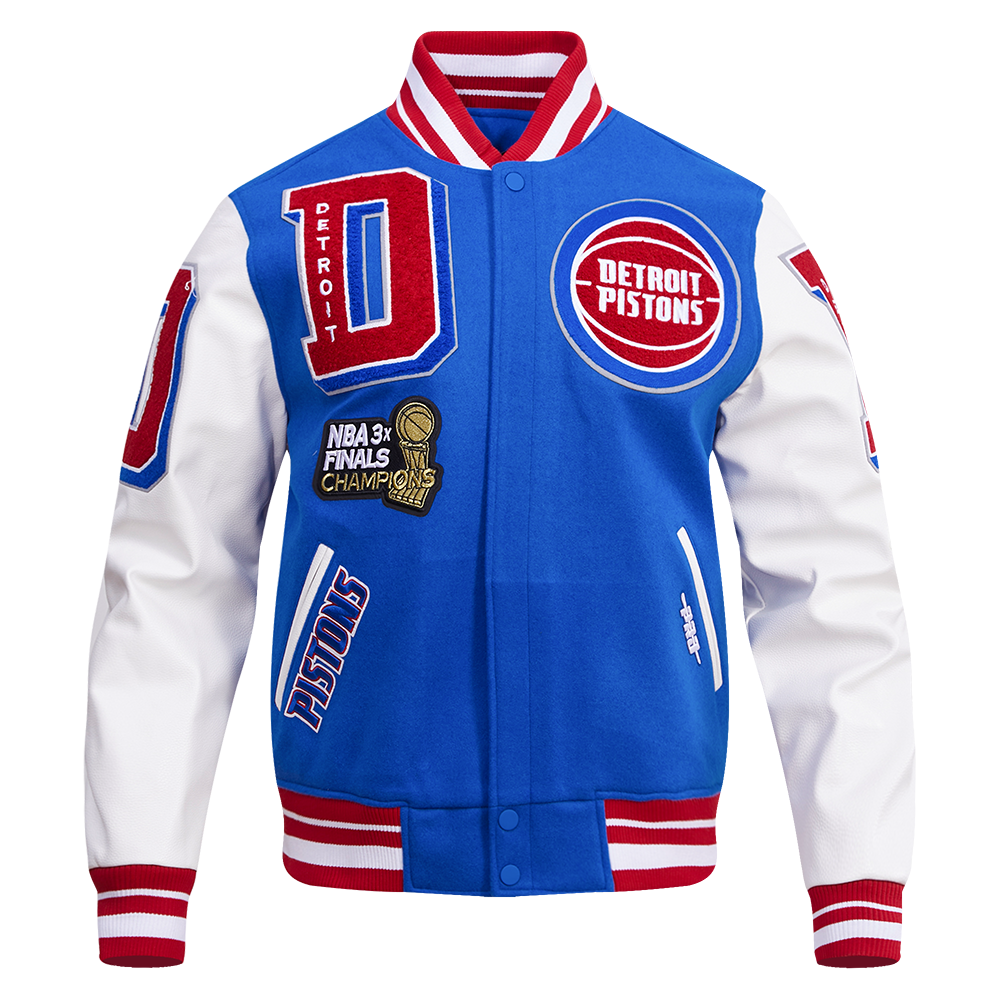 Detroit Pistons Mash Up Logo Blue & White Varsity Jacket