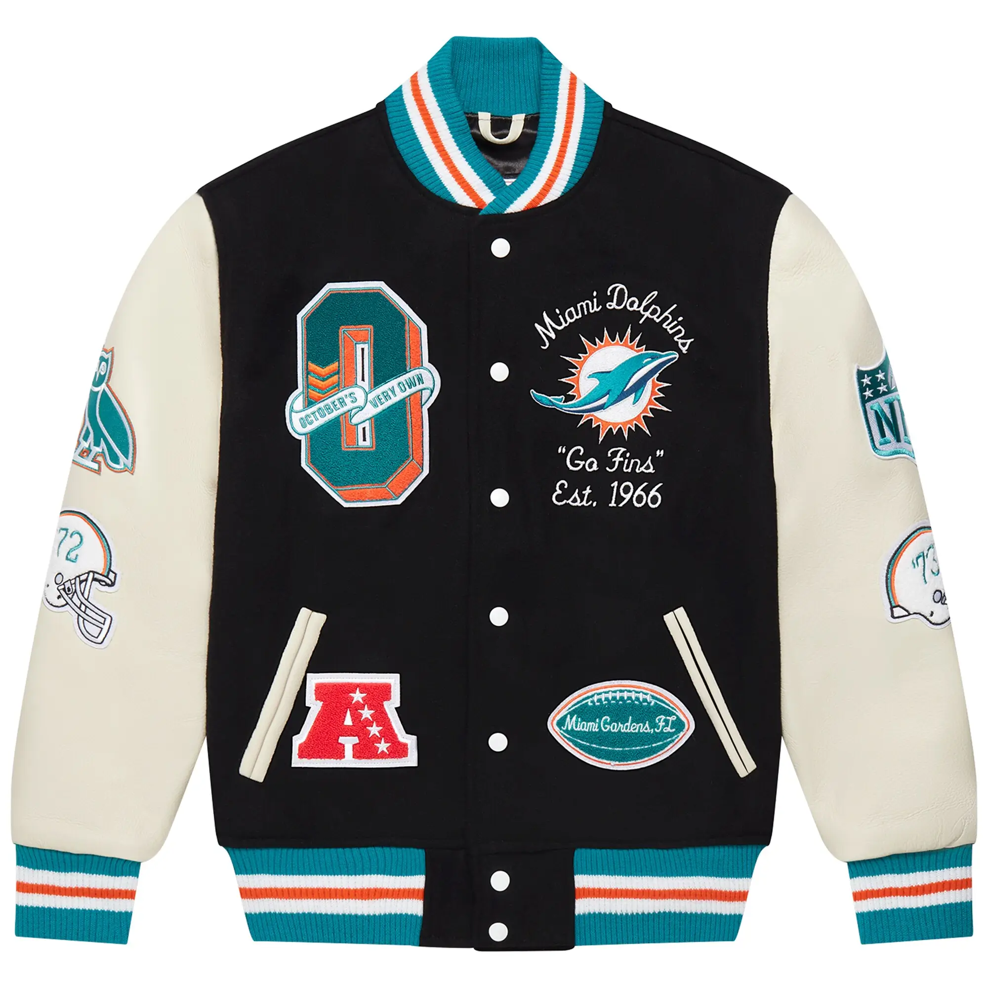Miami Dolphins OVO Black Full-Snap Varsity Jacket
