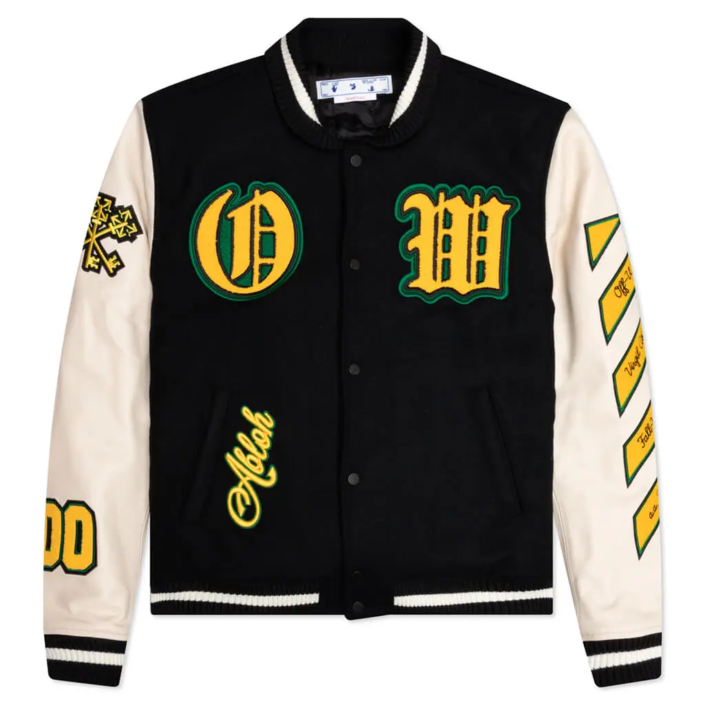 Off-White Graphics Black, White & Yellow Varsity Jacket