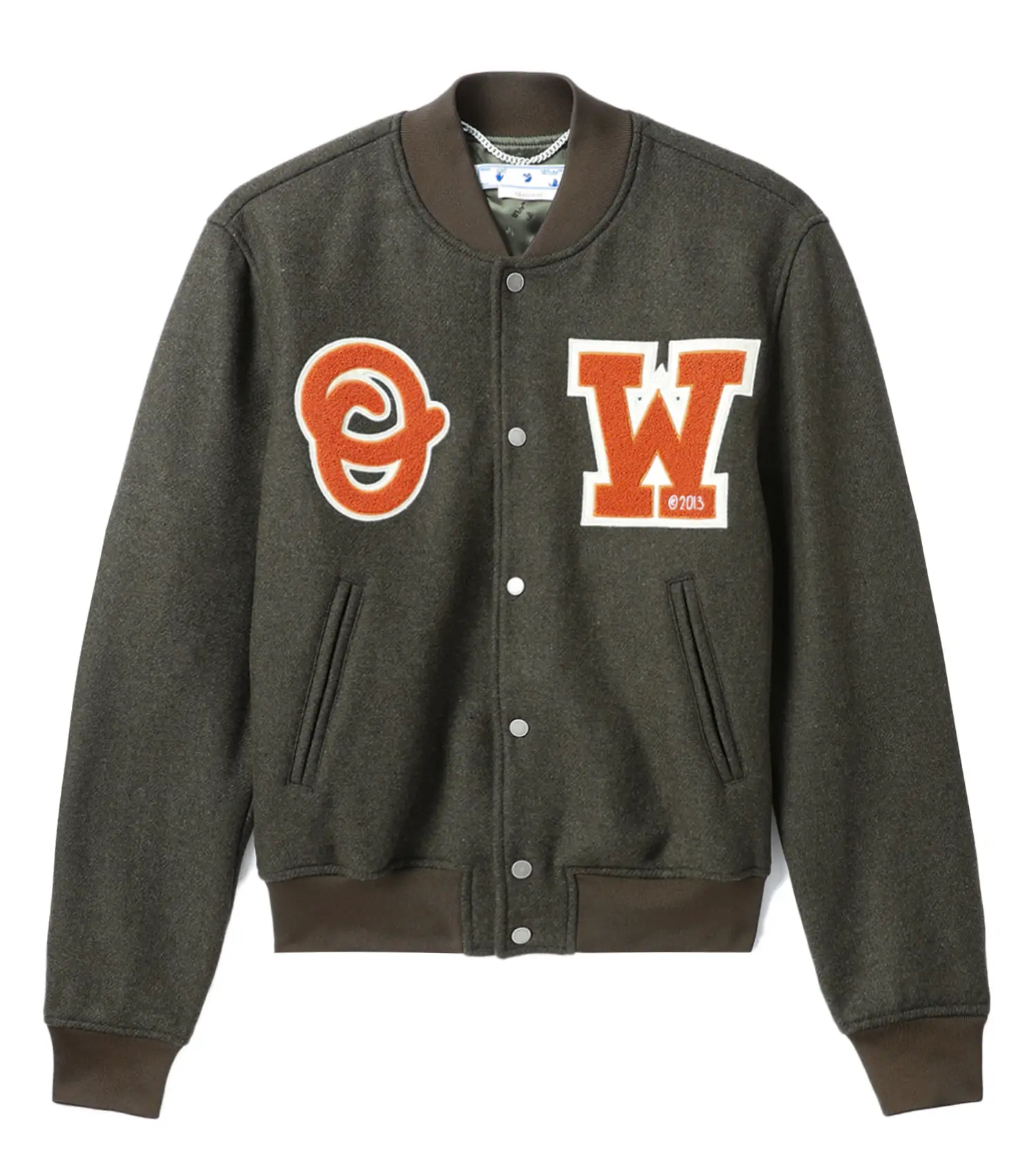 Off-White Logo Patch Army Green Varsity Bomber Jacket