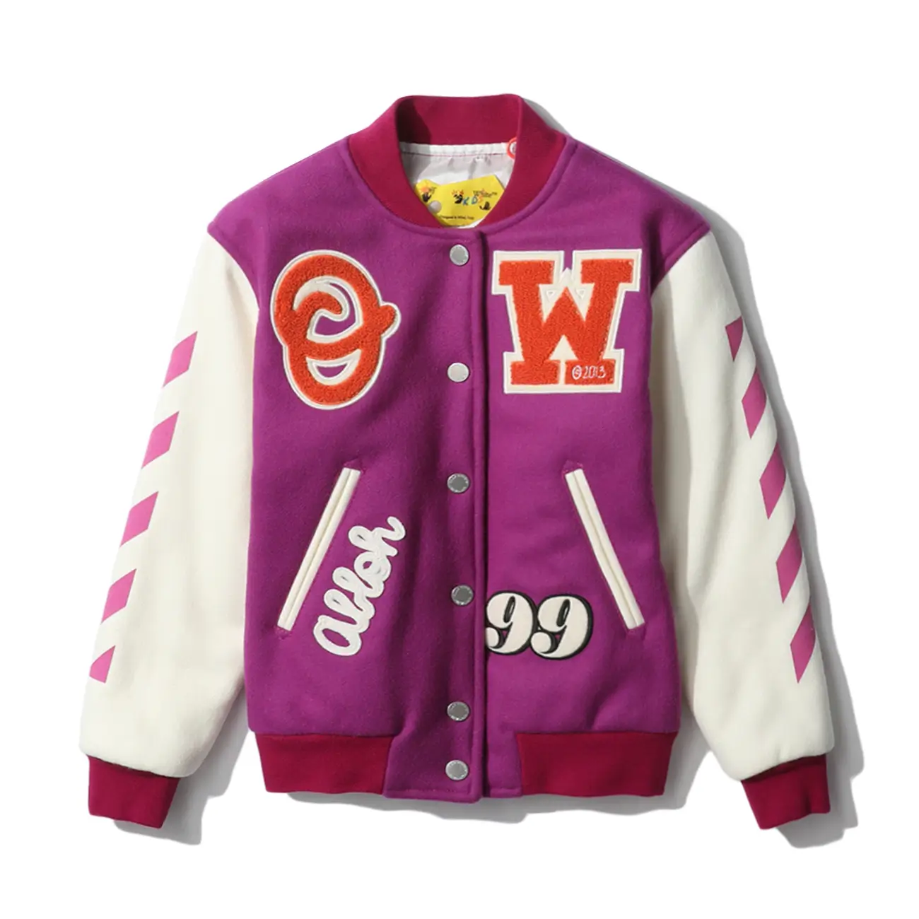 Off-White Logo Patch Purple & White Varsity Bomber Jacket