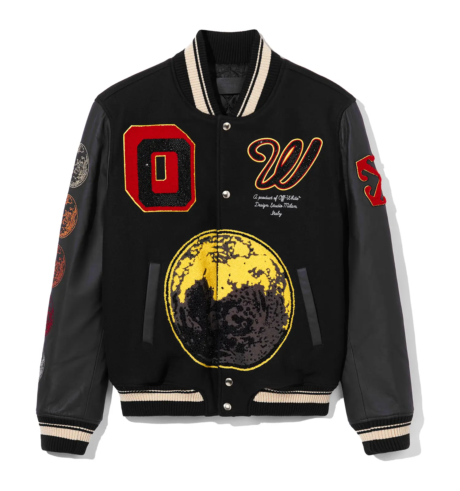 Off-White Moon Phase Leather-sleeve Varsity Jacket