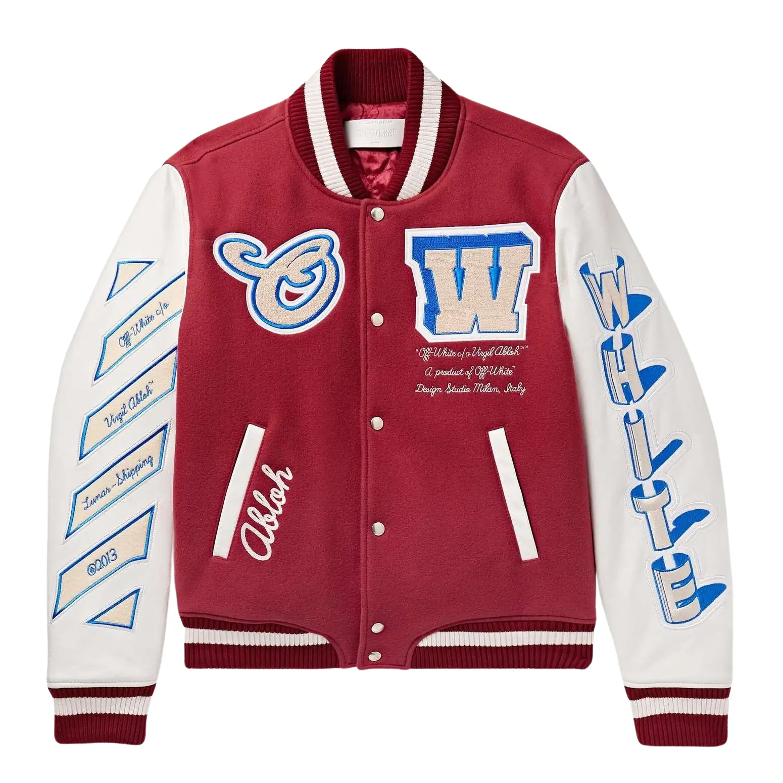 Off White On The Go Red & White Varsity Bomber Jacket