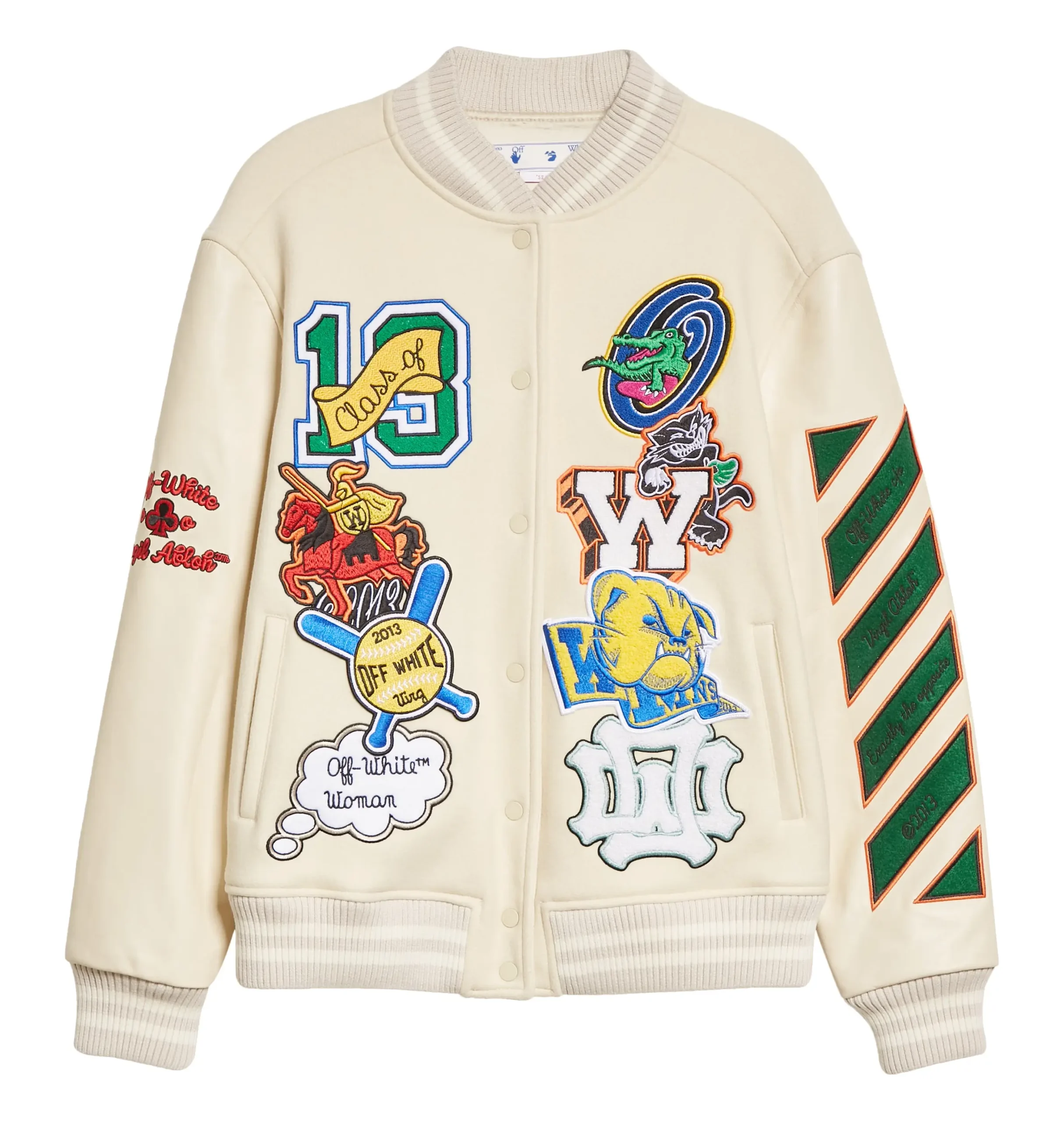 Off-White Slogan Patch Varsity Bomber Jacket