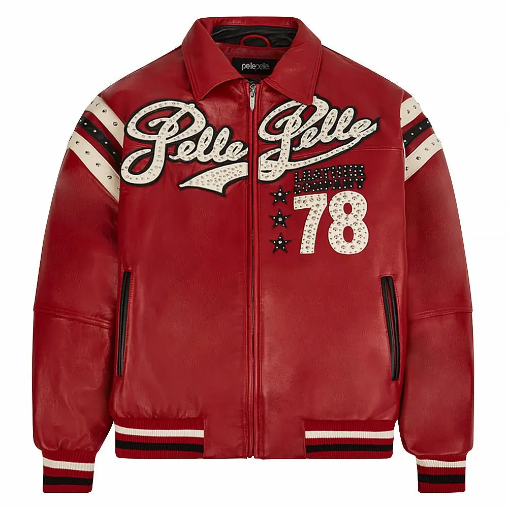 Pelle Pelle Encrusted Red Varsity Jacket