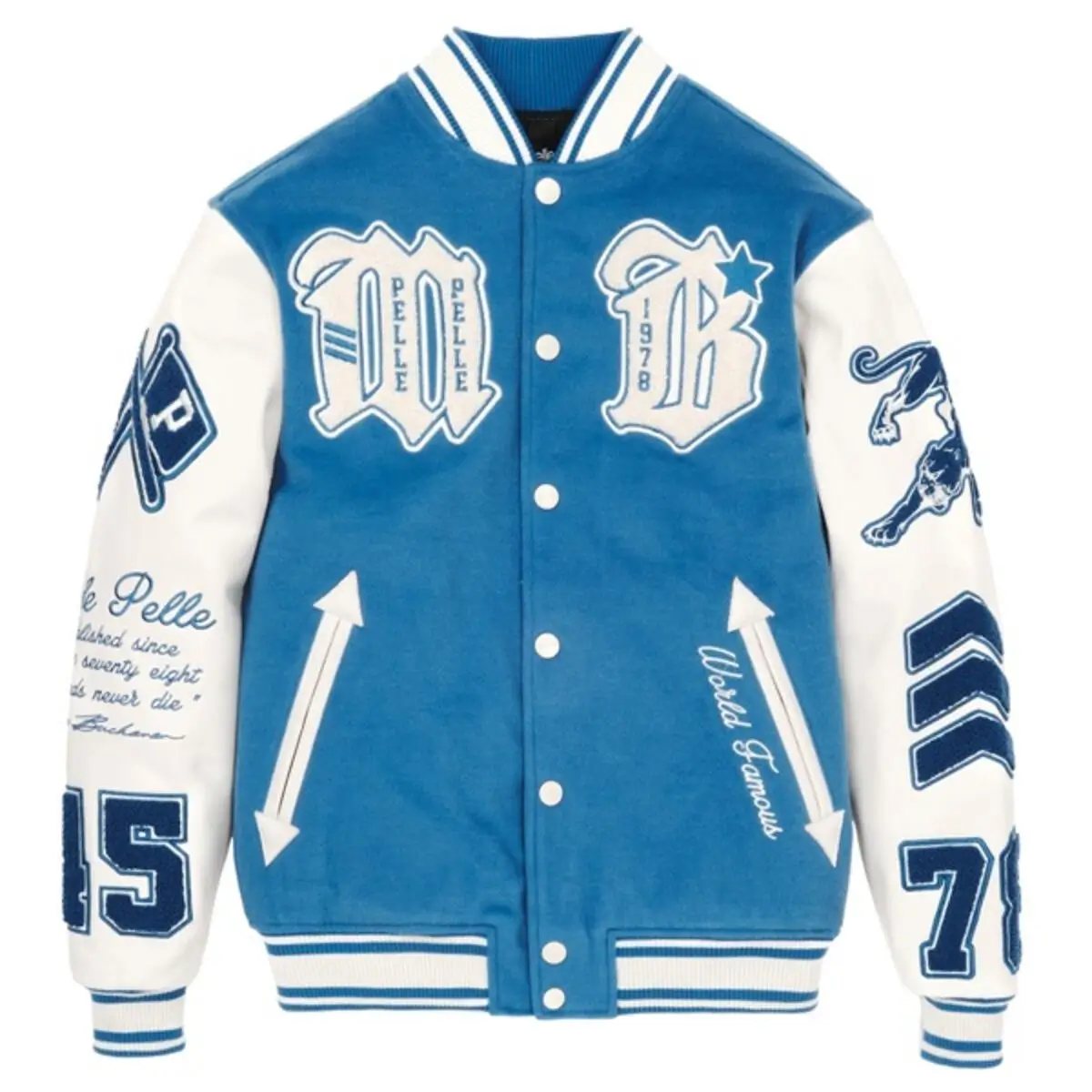 Pelle Pelle World Famous Blue & White Varsity Jacket