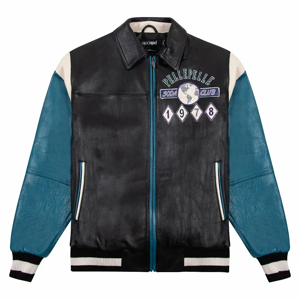 Pelle Pelle World Famous Soda Club Black & Blue Leather Jacket