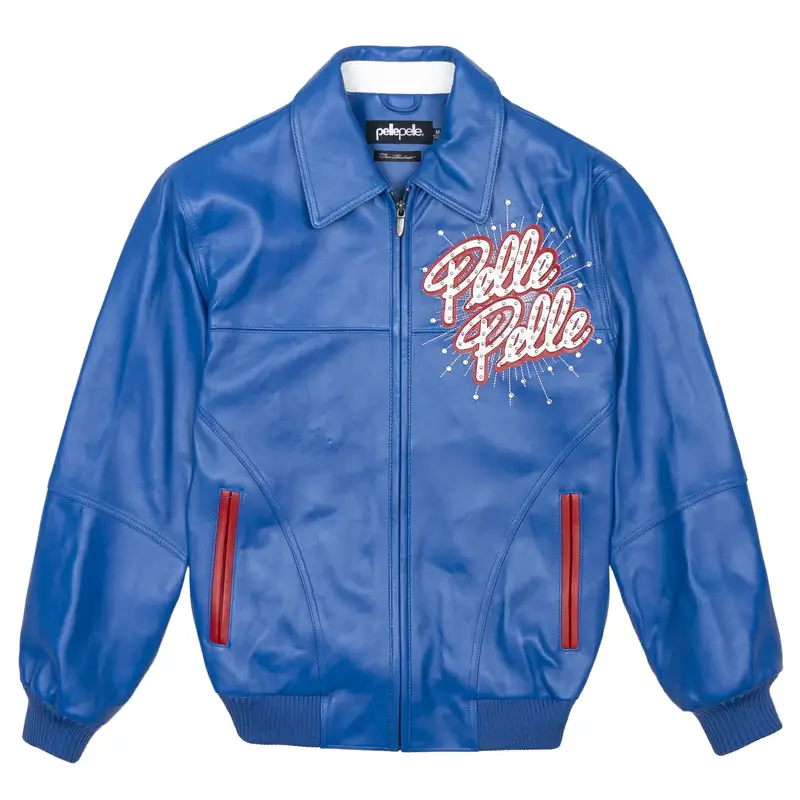 Pelle Pelle World Famous Soda Club Royal Blue Leather Varsity Jacket