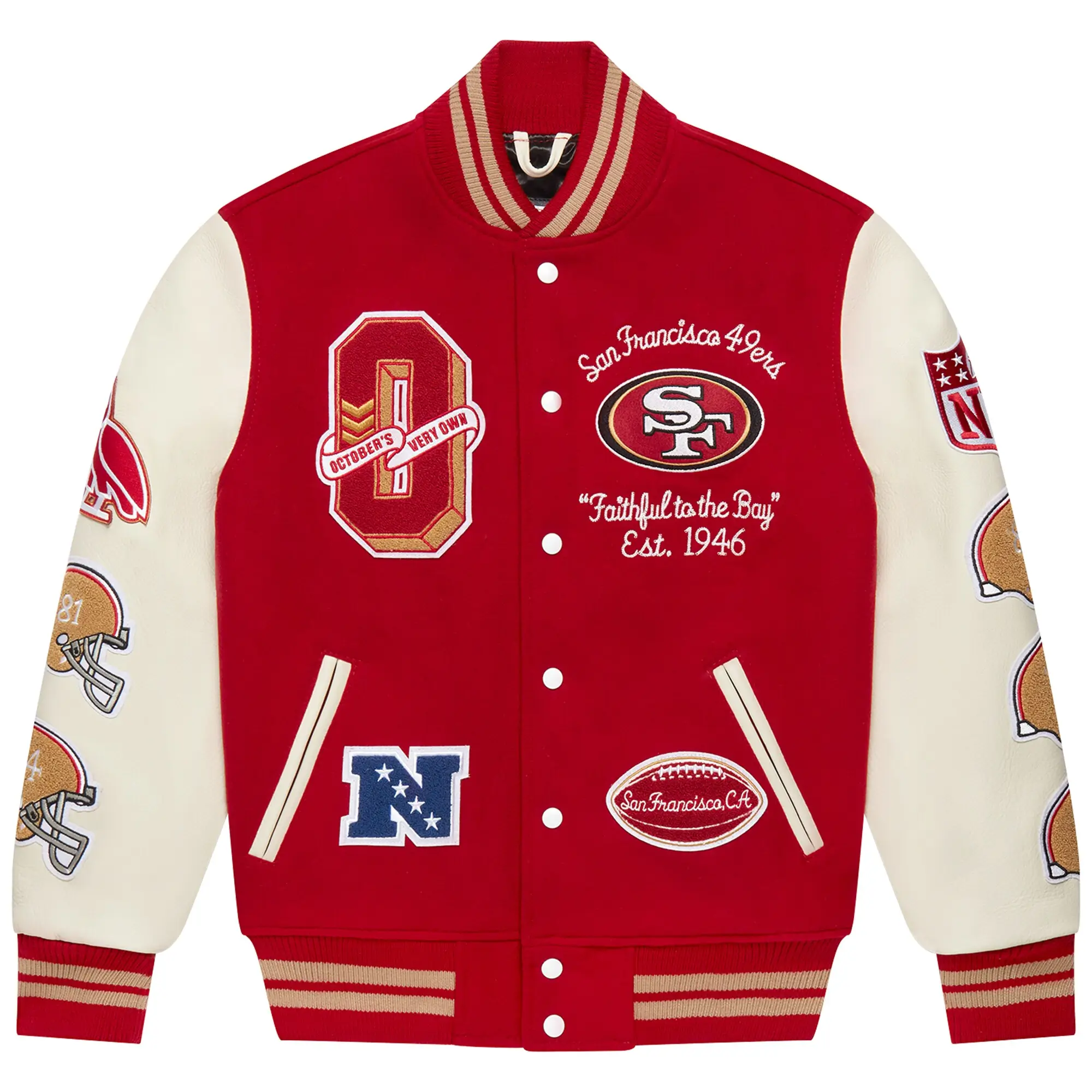 San Francisco 49ers OVO Scarlet Full-Snap Varsity Jacket