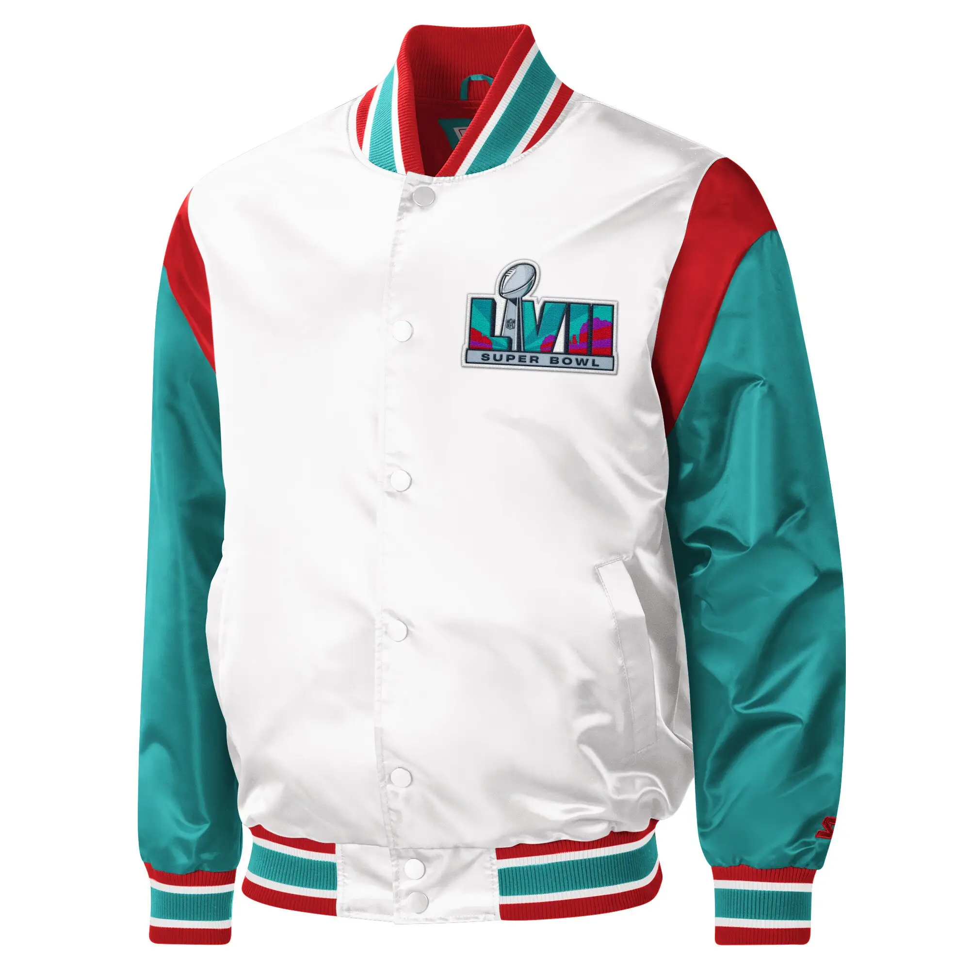 Super Bowl LVII Starter Box Full-Snap White Varsity Jacket