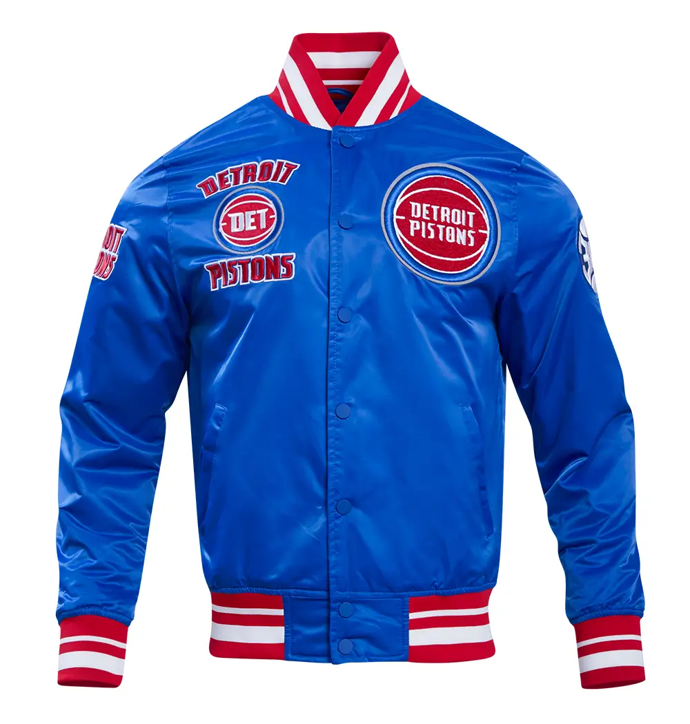 Detroit Pistons Retro Classic Rib Royal Blue Satin Varsity Jacket