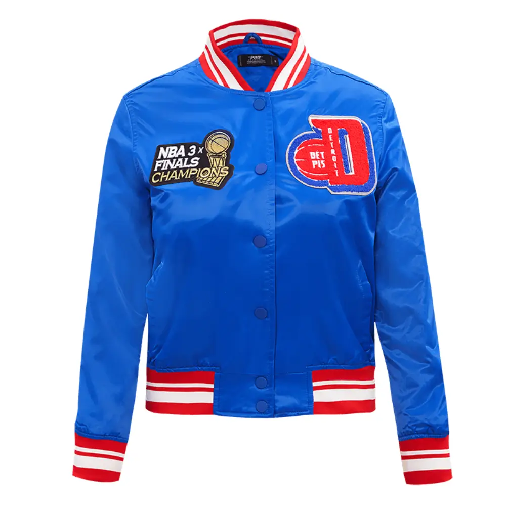 Detroit Pistons Women´s Mashup Royal Blue Satin Varsity Jacket