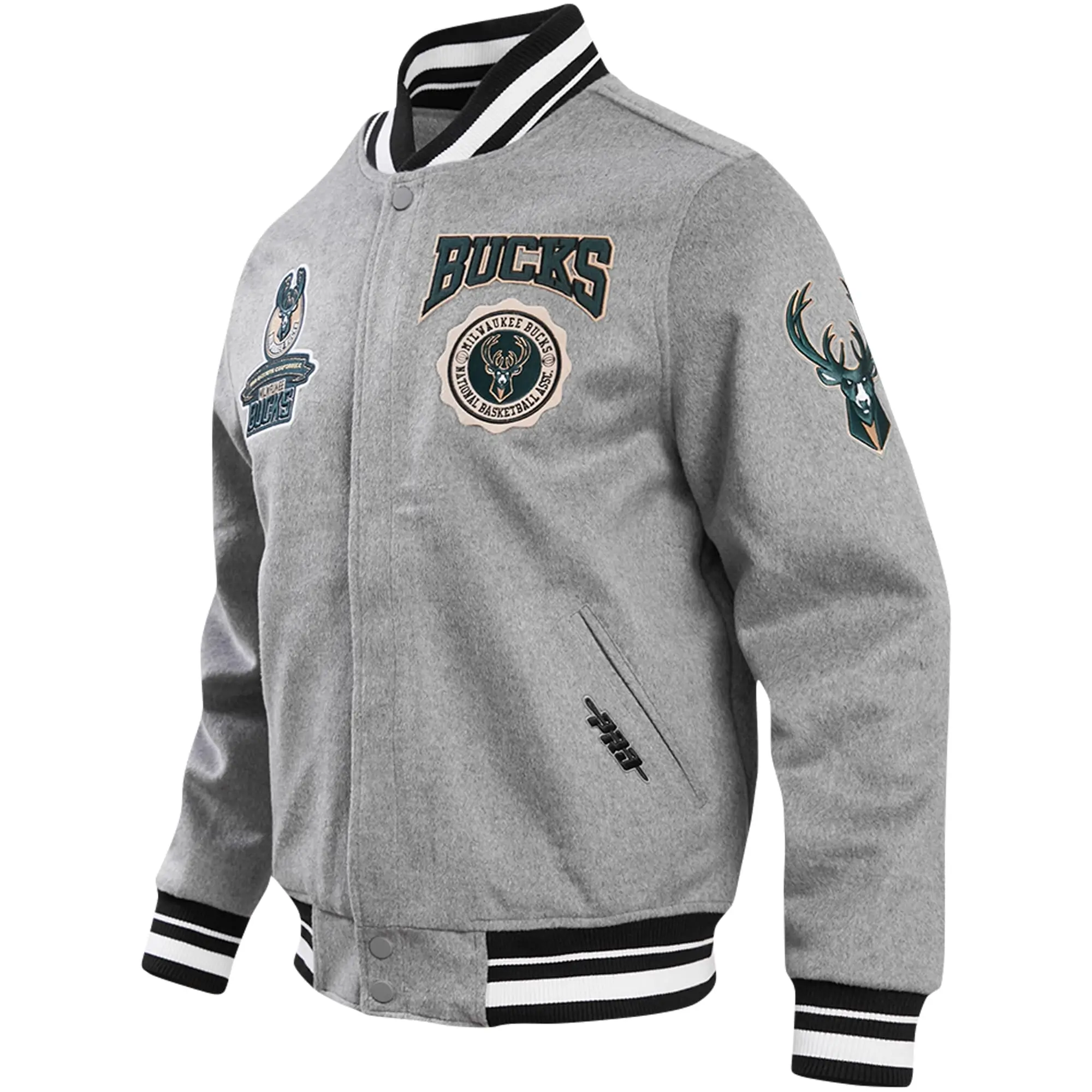 Milwaukee Bucks Pro Standard Heather Crest Emblem Full-Snap Gray Varsity Jacket