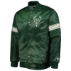 Milwaukee Bucks Starter Hunter Pick & Roll Green Satin Varsity Jacket