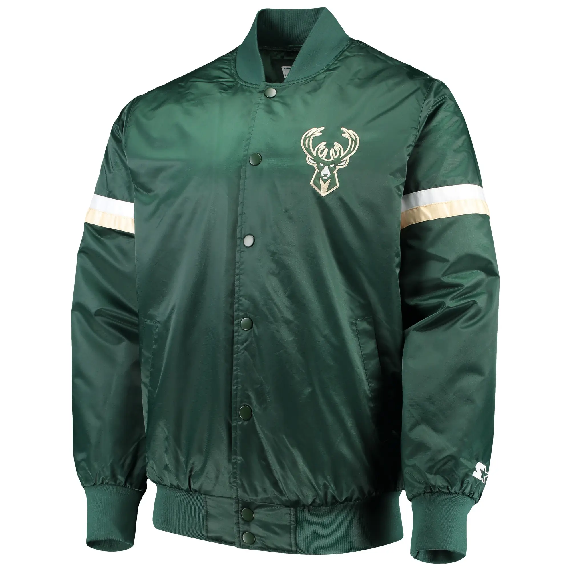 Milwaukee Bucks Starter The Champ Hunter Green Satin Varsity Jacket
