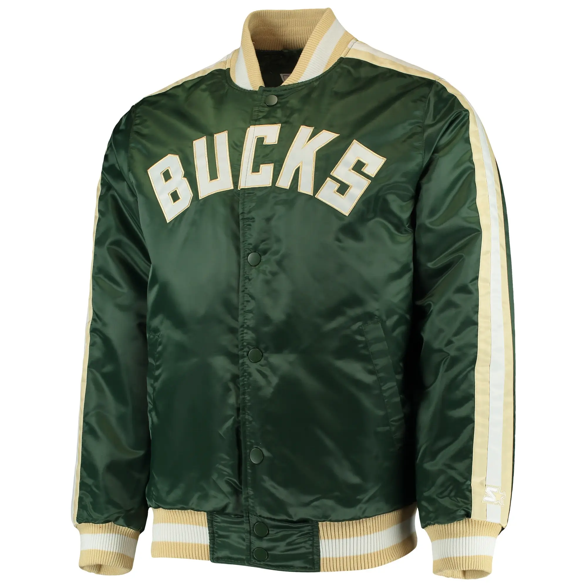 Milwaukee Bucks Starter The Offensive Full-Snap Hunter Green Satin Varsity Jacket