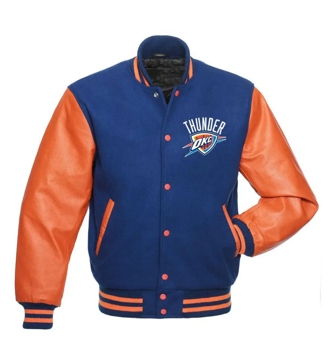 Oklahoma City Thunder Letterman Orange/Blue Wool & Leather Varsity Jacket
