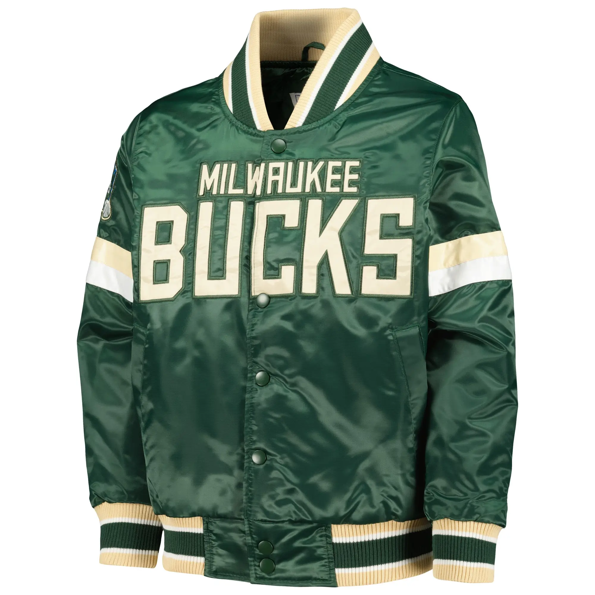 Youth Milwaukee Bucks Starter Hunter Home Game Green Satin Varsity Jacket