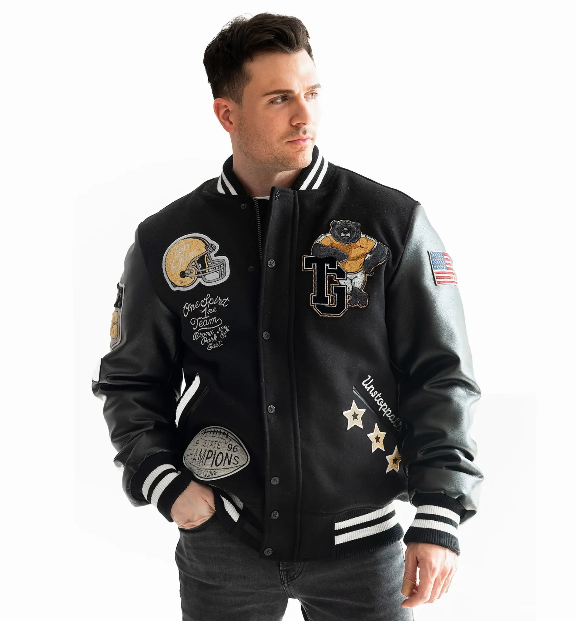Top Gun Black Wool & Leather Varsity Jacket