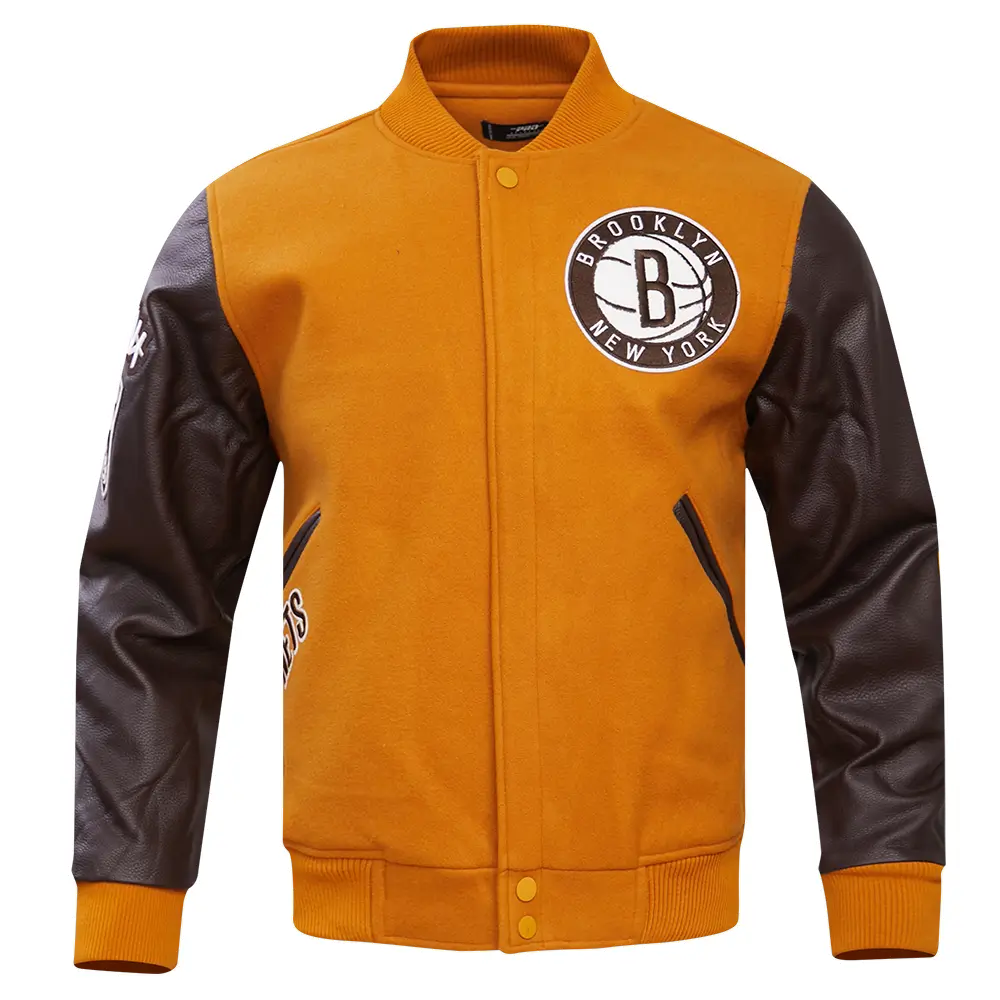 NBA Brooklyn Nets Men's Classic Varsity Jacket yellow & Brown