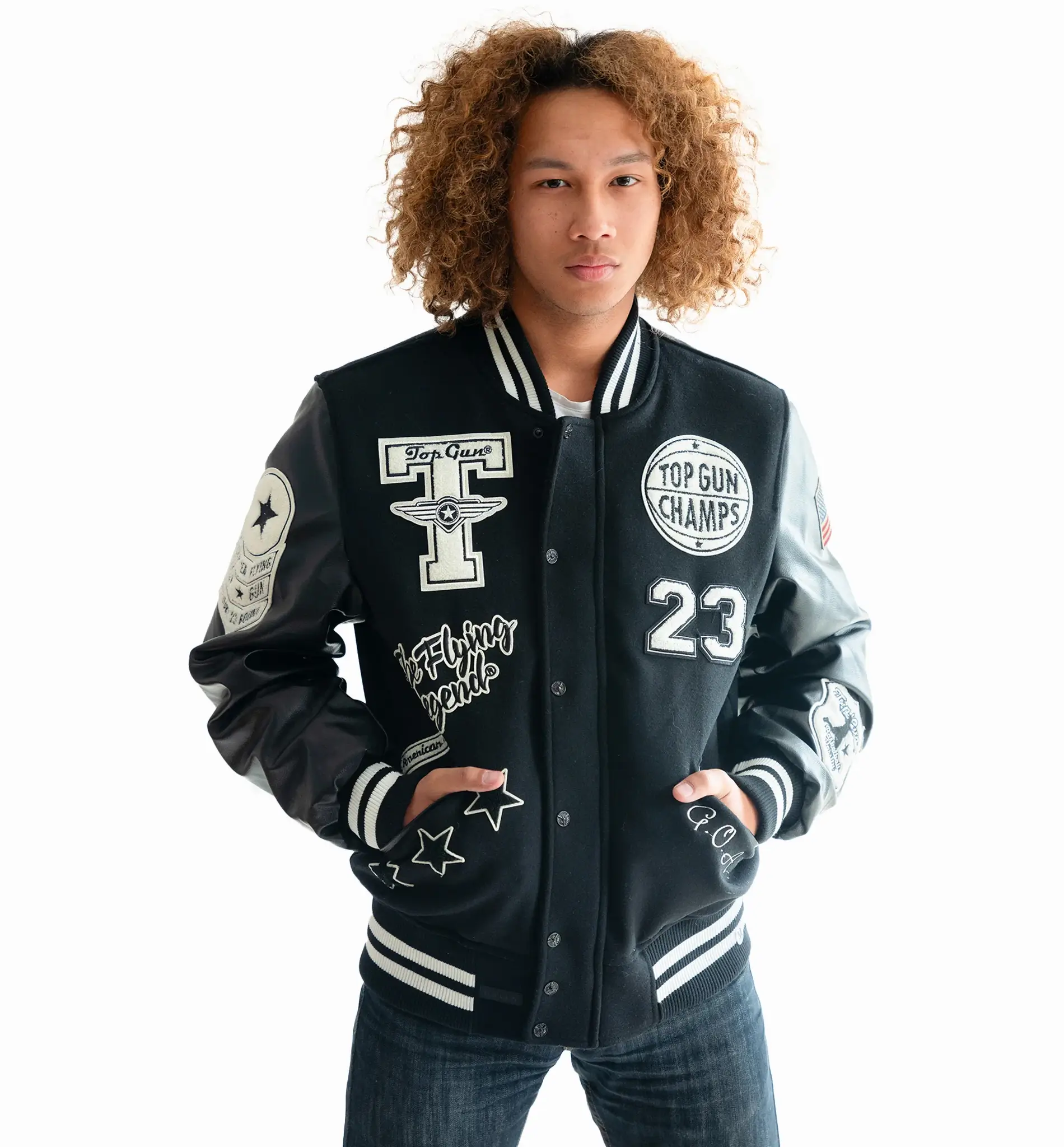 Top Gun "The Flying Legend" Black Wool & Leather Varsity Jacket