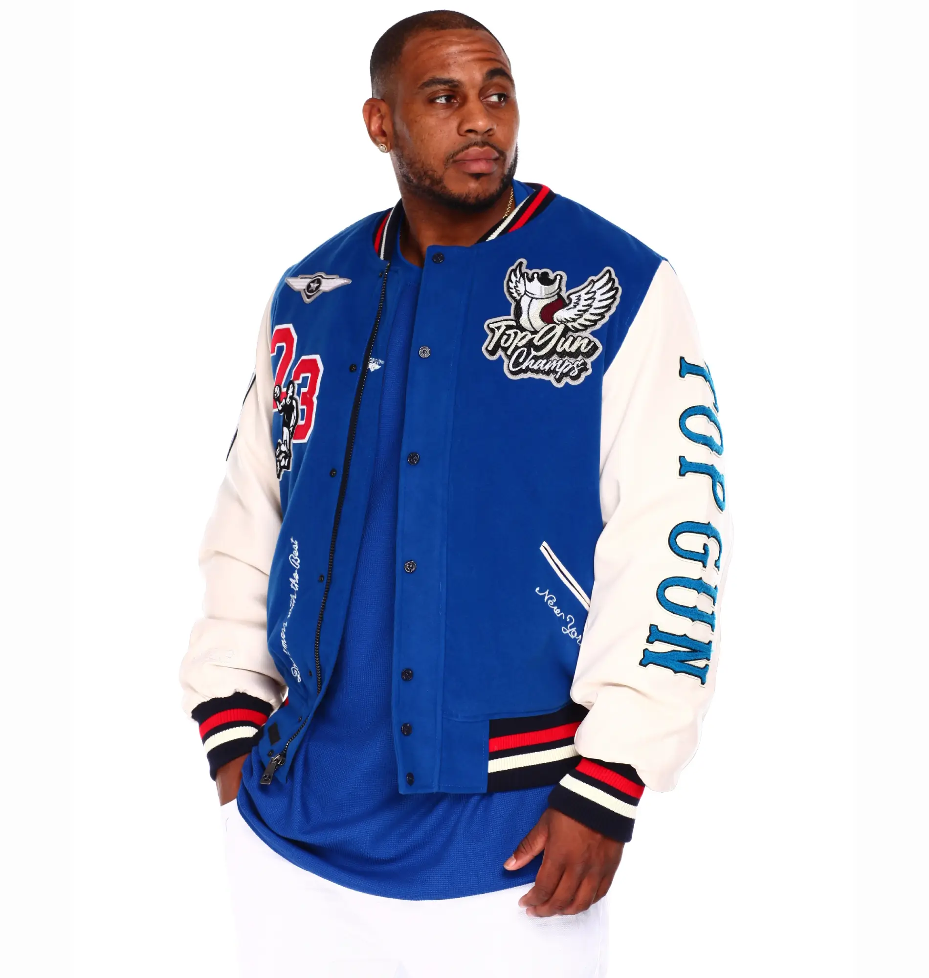 Top Gun "The Flying Legend" Royal/White Wool & Leather Varsity Jacket