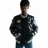 Top Gun Tiger Patch Black Wool & Leather Varsity Jacket