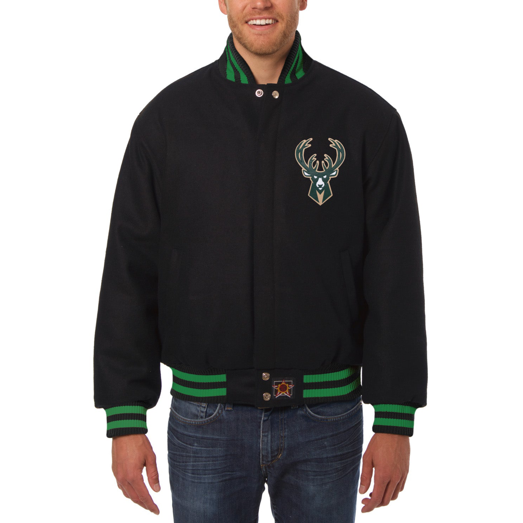 Milwaukee Bucks Embroidered Black Wool Varsity Jacket