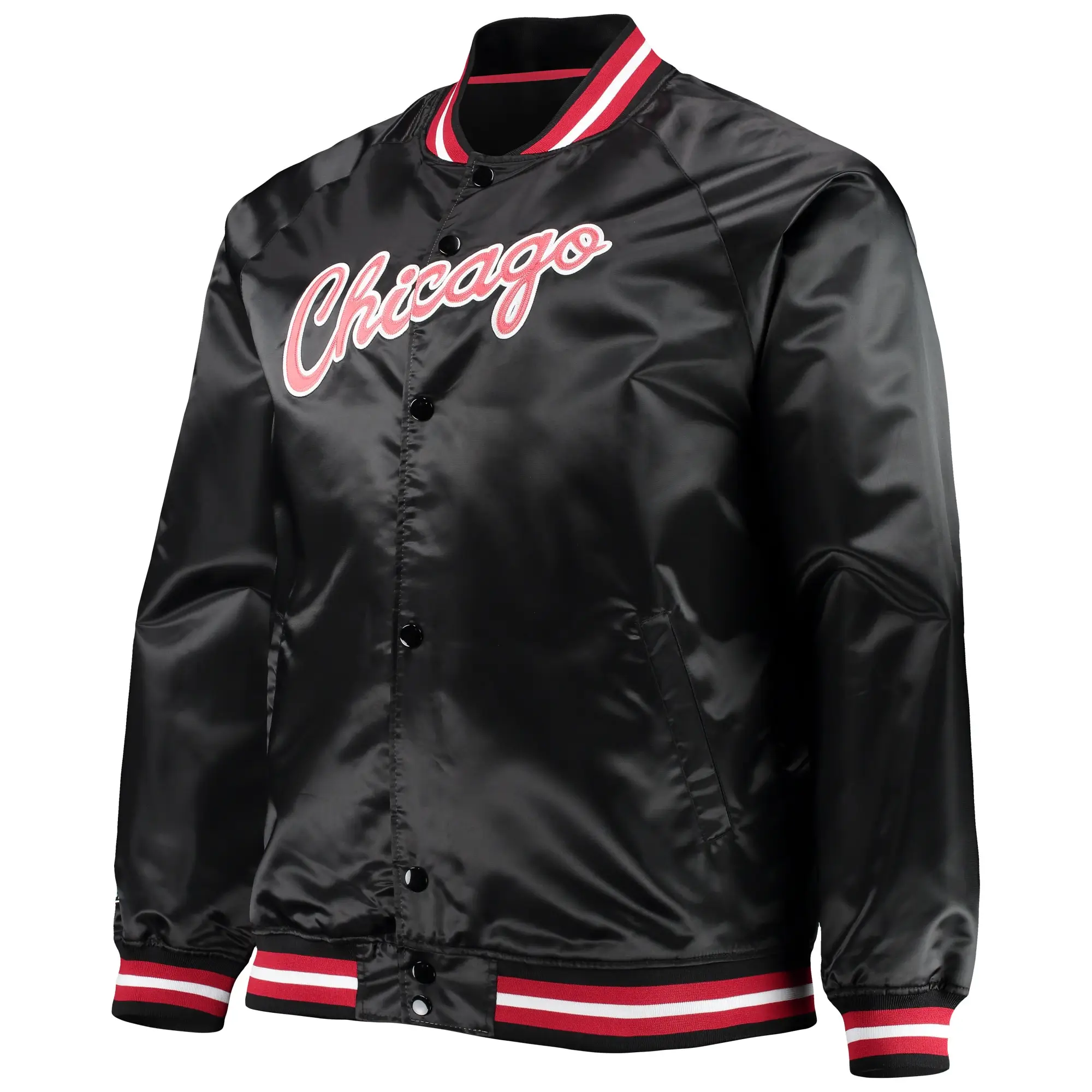 Chicago Bulls Big & Tall Hardwood Classics Black Satin Varsity Jacket