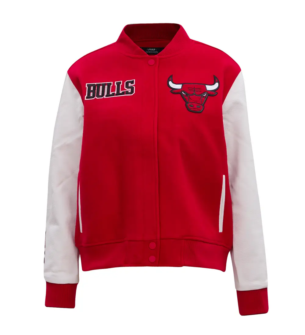 Chicago Bulls Classic Rib Wool & Leather Varsity Jacket Red & White