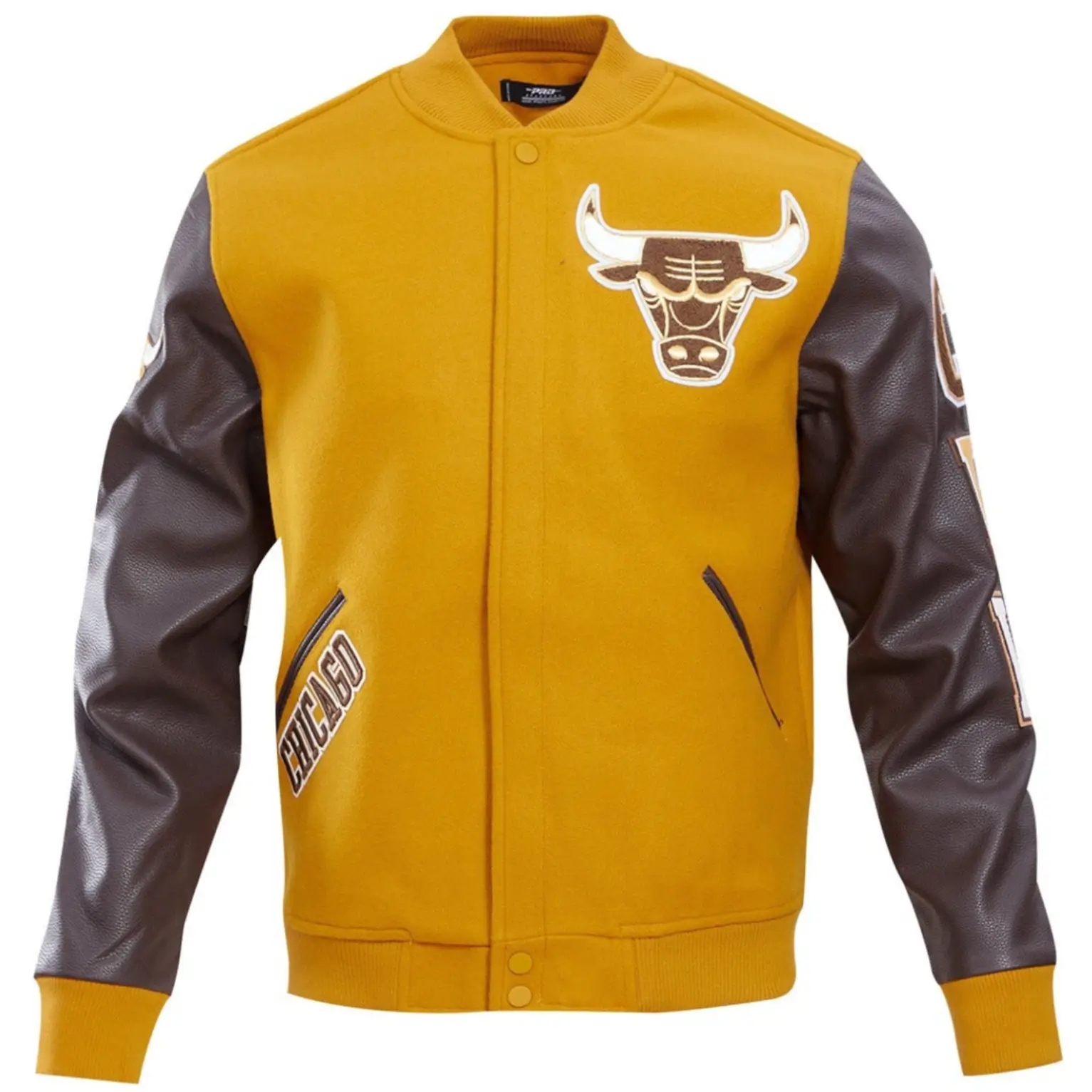 Chicago Bulls Wool & Leather Varsity Jacket Yellow & Brown