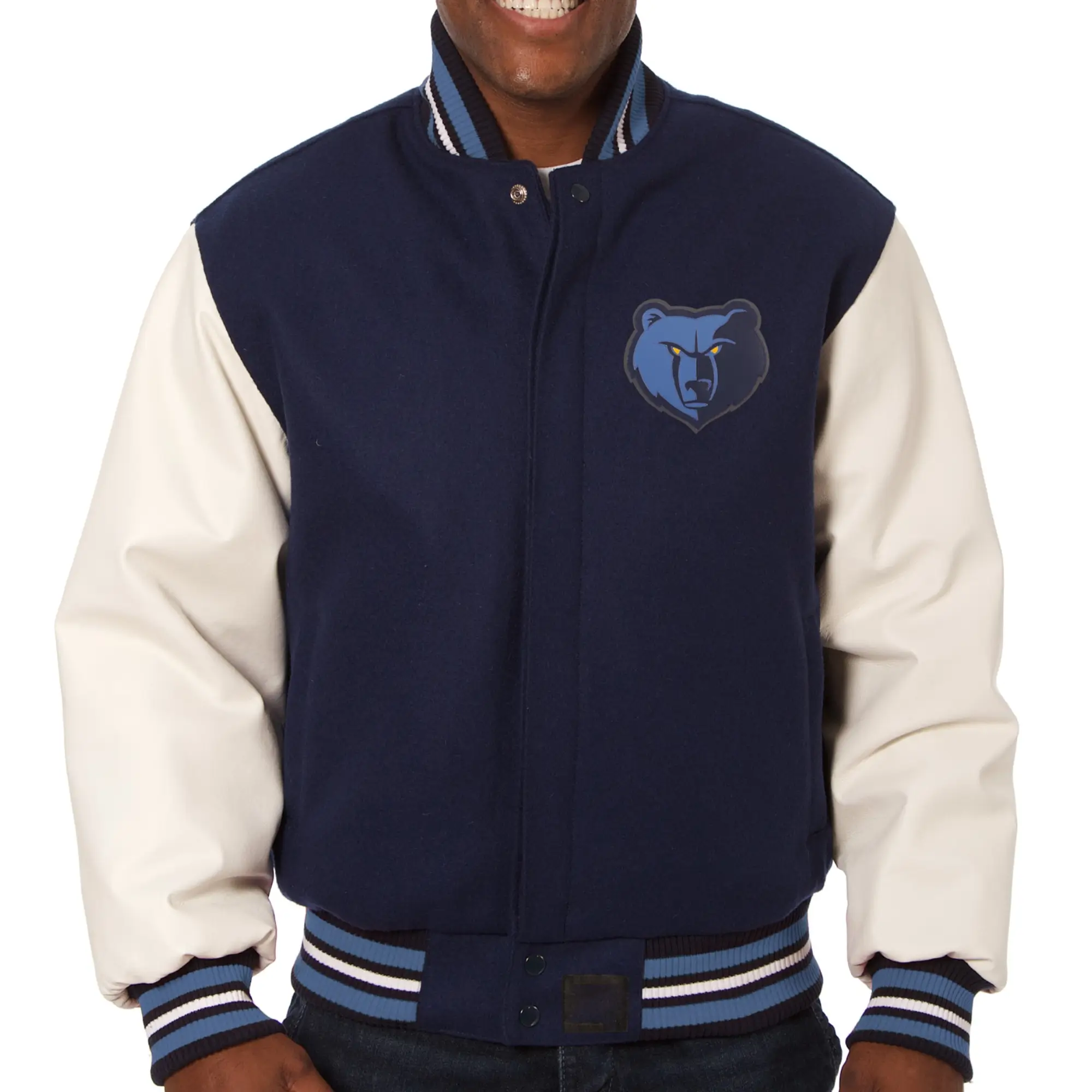 Memphis Grizzlies Wool & Leather Varsity Jacket Navy & White